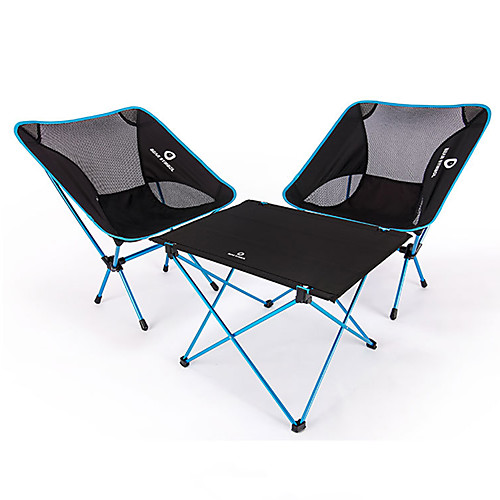 

BEAR SYMBOL Camping Folding Table with Chairs Portable Anti-Slip Ultra Light (UL) Foldable Oxford Cloth 7075 Aluminium Mesh 2 Chairs 1 Table for Fishing Camping Autumn / Fall Spring Blue