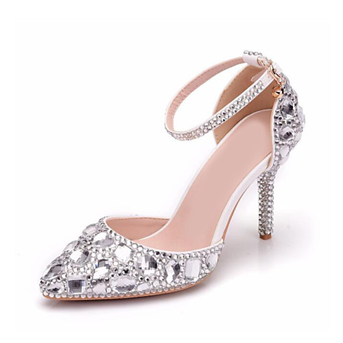 

Women's Wedding Shoes Party Heels Stiletto Heel Pointed Toe Crystal / Sparkling Glitter / Buckle PU(Polyurethane) Vintage / Minimalism Spring & Summer / Fall & Winter Silver / Party & Evening