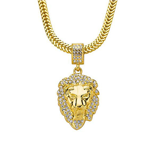 

Men's Pendant Necklace Chain Necklace Classic Lion Punk Rock Zircon Copper Gold Plated Gold 76 cm Necklace Jewelry 1pc For Street Daily / Long Necklace