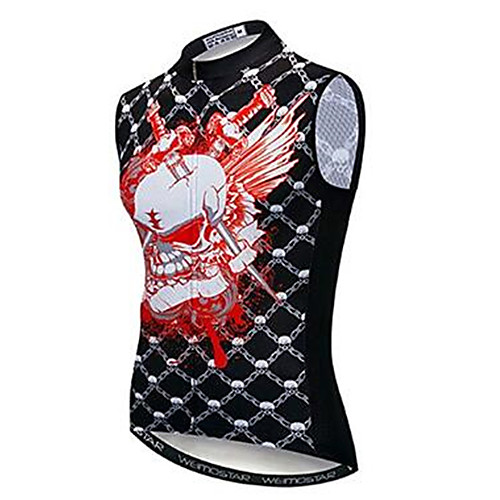 

21Grams Skull Men's Sleeveless Cycling Jersey - Black / Red Bike Jersey Top Breathable Moisture Wicking Quick Dry Sports Polyester Elastane Terylene Mountain Bike MTB Road Bike Cycling Clothing