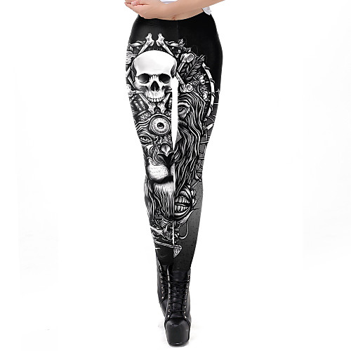 

Women's Sporty Comfort Skinny Gym Yoga Leggings Pants 3D Skull Full Length Print High Waist Black