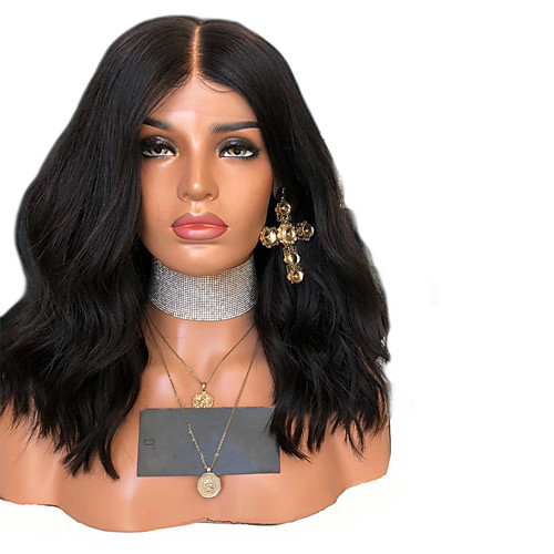 

Synthetic Lace Front Wig Wavy Middle Part Lace Front Wig Short Black#1B Synthetic Hair 12-16 inch Women's Adjustable Heat Resistant Party Black