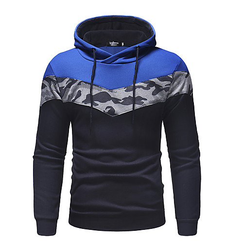 

Men's Hoodie Color Block Camo / Camouflage Hooded Daily Weekend Basic Casual Hoodies Sweatshirts Dark Gray Navy Blue