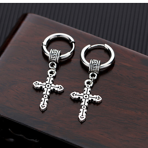 

Men's Drop Earrings Classic Cross Dangling Classic Trendy Stainless Steel Earrings Jewelry Silver For Party Carnival Street Club Bar 1 Pair