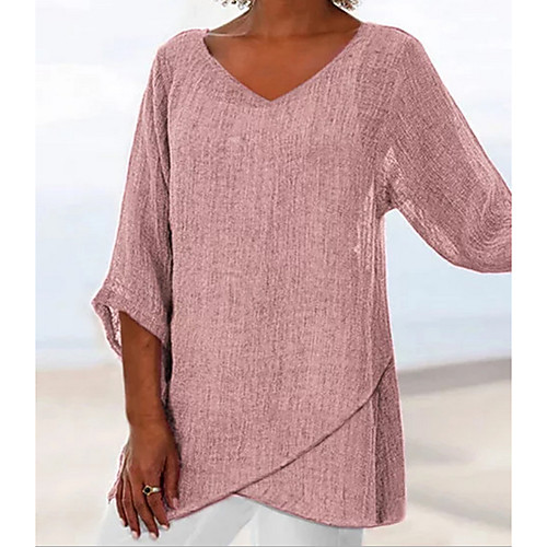 

Women's Solid Colored Dusty Rose Loose T-shirt - Cotton Daily Wear V Neck Blushing Pink / Gray