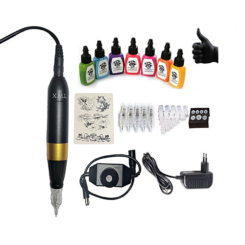 

BaseKey Tattoo Machine Starter Kit - 1 pcs Tattoo Machines with 7 x 15 ml tattoo inks, Professional, New Aluminum Alloy 12V 1.5A Case Not Included 15 W Tattoo Pen