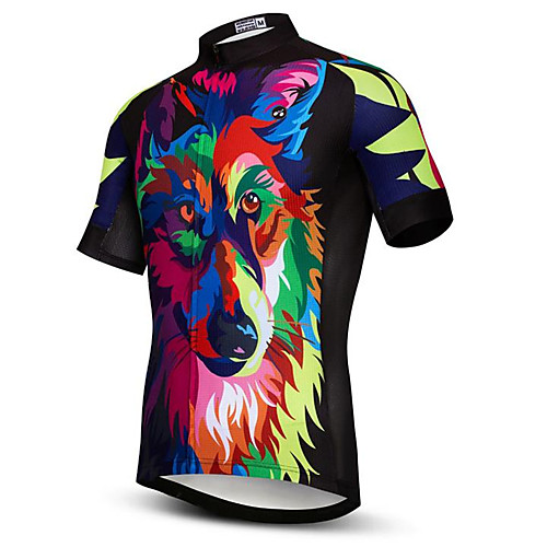 

21Grams Rainbow Wolf Men's Short Sleeve Cycling Jersey - Camouflage Bike Jersey Top Breathable Moisture Wicking Quick Dry Sports Polyester Elastane Terylene Mountain Bike MTB Road Bike Cycling