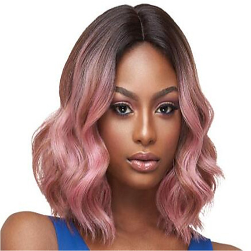 

Synthetic Wig Body Wave With Bangs Wig Short Medium Length Black / Rose Synthetic Hair 13 inch Women's Color Gradient Pink