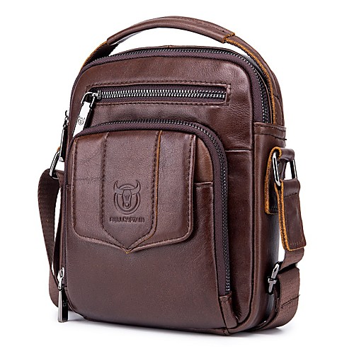 

(BULLCAPTAIN) Men's Shoulder Bag Leather Casual Vintage Compartment Large Capacity Messenger Bag