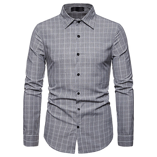 

Men's Check Black & White Print Shirt - Cotton Business Daily Khaki / Royal Blue / Gray / Long Sleeve