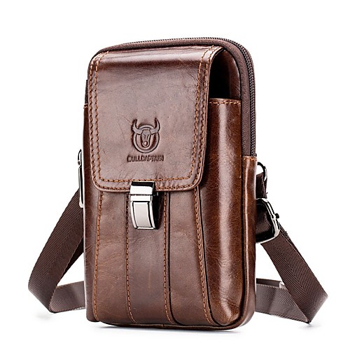 

Men's Bags Cowhide Fanny Pack Shoulder Messenger Bag Belt Pouch / Belt Bag Zipper Solid Color Daily Outdoor Bum Bag MessengerBag Dark Brown Black