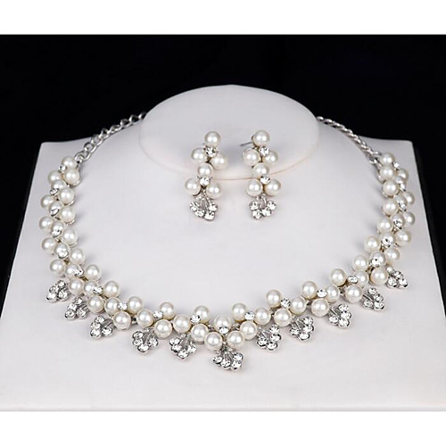 

Women's White Crystal Bridal Jewelry Sets Classic Love Artistic Luxury Elegant Imitation Pearl Rhinestone Earrings Jewelry Silver For Wedding Party 1 set