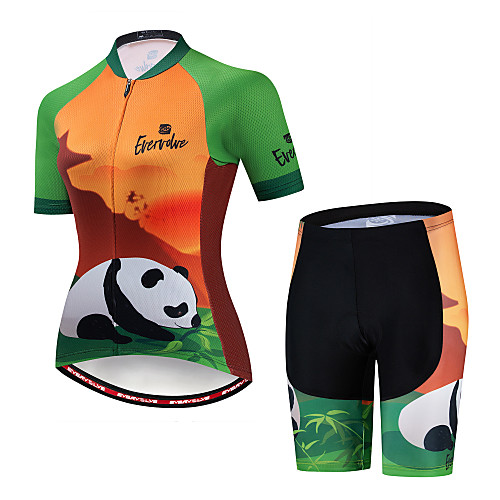 

EVERVOLVE Women's Short Sleeve Cycling Jersey with Shorts Green / Yellow White Sky Blue Animal Panda Bike Clothing Suit Breathable Moisture Wicking Quick Dry Anatomic Design Sports Cotton Lycra Animal