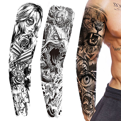 

2 pcs Large Arm Sleeve Tattoo Sketch Lion Tiger Waterproof Temporary Tattoo Sticker Wild Fierce Animal Men Full Bird Totem Tattoo