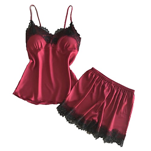 

Women's Ruched Sexy Satin & Silk Suits Nightwear Solid Colored White / Black / Blue S M L / Strap