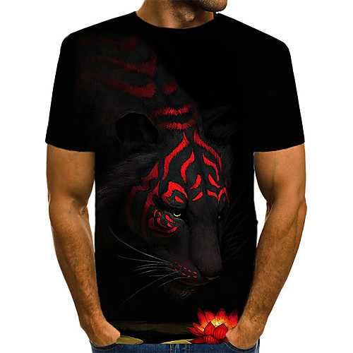 

Men's Color Block 3D Print T-shirt Street chic Exaggerated Daily Casual Round Neck Black / Summer / Short Sleeve / Animal