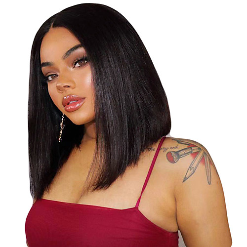 

Synthetic Lace Front Wig Straight Middle Part Deep Parting Wig Short Natural Black Synthetic Hair 14 inch Women's Soft Heat Resistant Natural Hairline Black Modernfairy Hair / Glueless