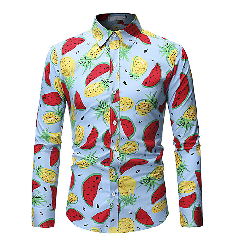 

Men's Shirt Floral Fruit Print Long Sleeve Daily Tops Basic Light Green