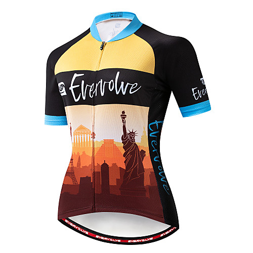 

EVERVOLVE Women's Short Sleeve Cycling Jersey Cotton Lycra Black / Orange Dark Purple Pink Statue Of Liberty Bike Jersey Top Mountain Bike MTB Road Bike Cycling Breathable Quick Dry Moisture Wicking