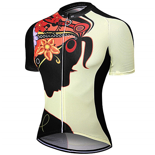 

21Grams Floral Botanical Men's Short Sleeve Cycling Jersey - Black / White Bike Jersey Top Breathable Quick Dry Moisture Wicking Sports Terylene Mountain Bike MTB Clothing Apparel / Micro-elastic