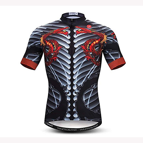 

21Grams 3D Skeleton Men's Short Sleeve Cycling Jersey - Black / White Bike Jersey Top Breathable Moisture Wicking Quick Dry Sports Polyester Elastane Mountain Bike MTB Road Bike Cycling Clothing