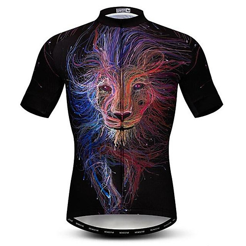 

21Grams 3D Animal Lion Men's Short Sleeve Cycling Jersey - Black / White Bike Jersey Top Breathable Moisture Wicking Quick Dry Sports Polyester Elastane Mountain Bike MTB Road Bike Cycling Clothing