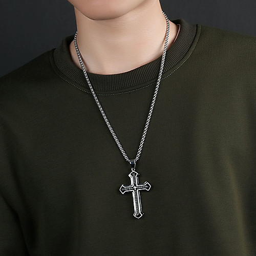 

Men's Pendant Necklace Charm Necklace Classic Cross Inspirational Titanium Steel Black 60 cm Necklace Jewelry 1pc For Gift School Street Club Promise