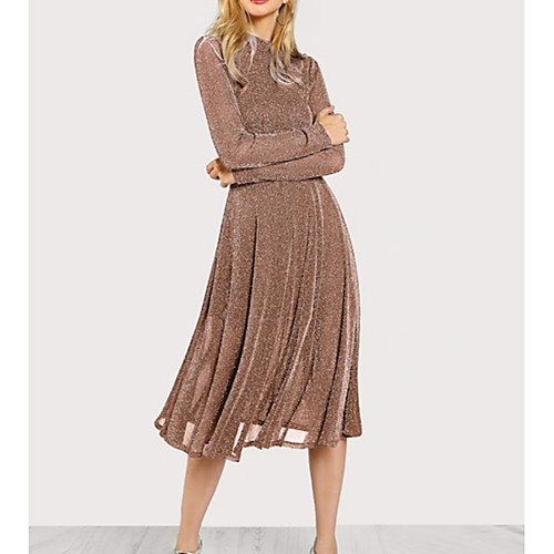 

Women's Chiffon Dress - Long Sleeve Solid Colored Patchwork Crew Neck Stylish Elegant Wine Black Yellow Khaki Green Navy Blue XS S M L XL