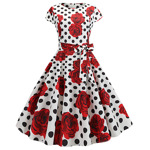 

Audrey Hepburn Country Girl Polka Dots Retro Vintage 1950s Rockabilly Dress Masquerade Women's Costume WhiteRed Vintage Cosplay School Office Festival Sleeveless Medium Length A-Line