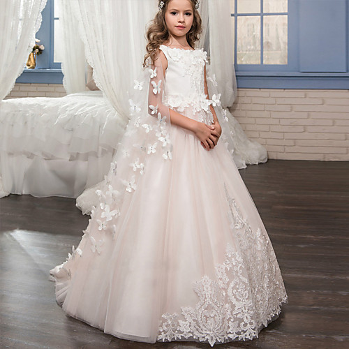 

Princess Floor Length Wedding / Birthday / Pageant Flower Girl Dresses - Tulle Sleeveless Boat Neck with Lace / Appliques