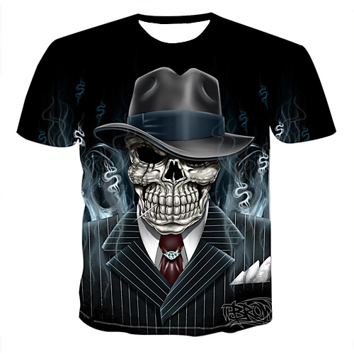 

Men's 3D Graphic Print T-shirt Punk & Gothic Casual Street Round Neck Black / Short Sleeve / Skull
