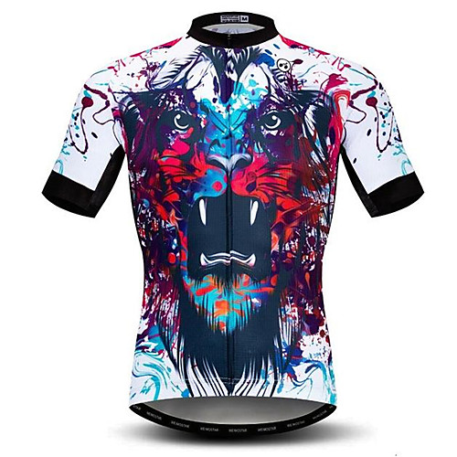 

21Grams 3D Animal Lion Men's Short Sleeve Cycling Jersey - Black / White Bike Jersey Top Breathable Moisture Wicking Quick Dry Sports Polyester Elastane Mountain Bike MTB Road Bike Cycling Clothing