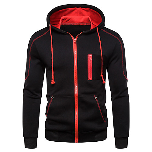 

Men's Hoodie Zip Up Hoodie Solid Colored Color Block Hooded Daily Basic Casual Hoodies Sweatshirts Black Light gray Red