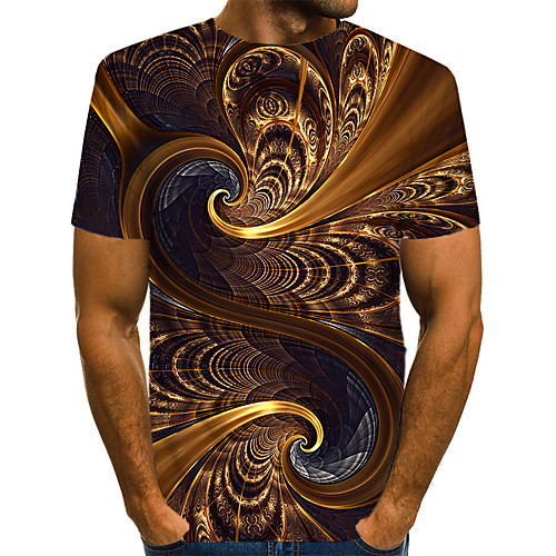 

Men's Abstract Graphic Print T-shirt Street chic Exaggerated Street Club Round Neck Brown / Summer / Short Sleeve