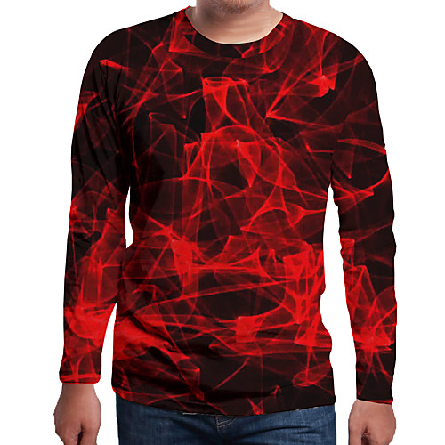 

Men's 3D Graphic Print T-shirt Holiday Daily Wear Round Neck Red / Long Sleeve