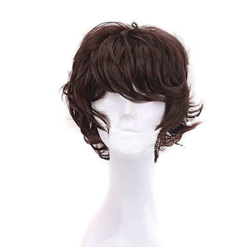 

Synthetic Wig Natural Straight Asymmetrical Wig Short Dark Auburn Synthetic Hair 8 inch Men's Party Brown