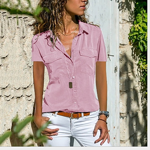 

Women's Solid Colored Loose Shirt Daily Wear Shirt Collar Wine / Black / Blue / Purple / Blushing Pink / Green / Navy Blue / Gray