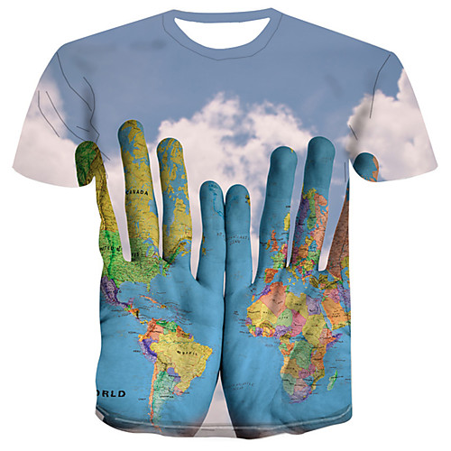 

Men's Plus Size 3D Graphic Print T-shirt Basic Exaggerated Street Casual / Daily Round Neck Blue / Short Sleeve / Letter