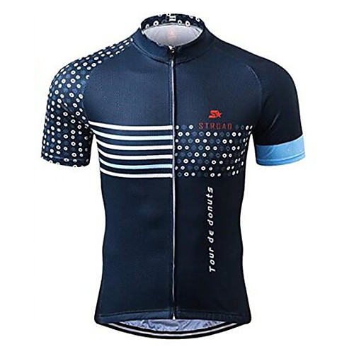 

21Grams Dot Stripes Men's Short Sleeve Cycling Jersey - Dark Navy Bike Jersey Top Breathable Quick Dry Moisture Wicking Sports Terylene Mountain Bike MTB Clothing Apparel / Micro-elastic / Race Fit