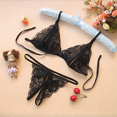 

2PCS/Set Women Sexy Lace Bra Briefs Three-Point Open Crotch Underwear Set