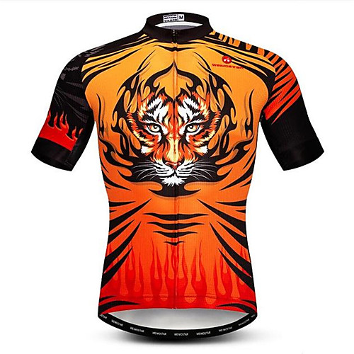 

21Grams 3D Animal Tiger Men's Short Sleeve Cycling Jersey - Black / Orange Bike Jersey Top Breathable Moisture Wicking Quick Dry Sports Polyester Elastane Mountain Bike MTB Road Bike Cycling Clothing