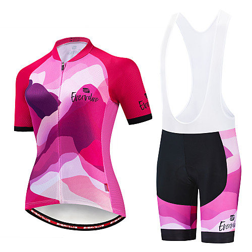 

EVERVOLVE Women's Short Sleeve Cycling Jersey with Bib Shorts Black White Camo Bike Clothing Suit Breathable Moisture Wicking Quick Dry Anatomic Design Sports Cotton Lycra Camo Mountain Bike MTB Road