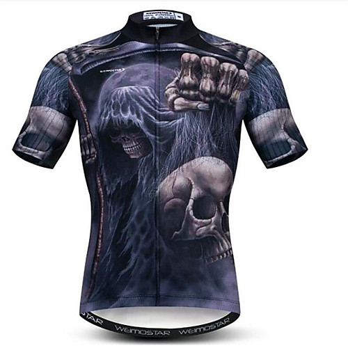 

21Grams 3D Skull Men's Short Sleeve Cycling Jersey - Black Bike Jersey Top Breathable Quick Dry Moisture Wicking Sports Elastane Polyester Mountain Bike MTB Road Bike Cycling Clothing Apparel