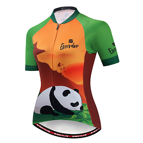 

EVERVOLVE Women's Short Sleeve Cycling Jersey Cotton Lycra Green / Yellow Sky Blue White Animal Panda Bike Jersey Top Mountain Bike MTB Road Bike Cycling Breathable Quick Dry Moisture Wicking Sports