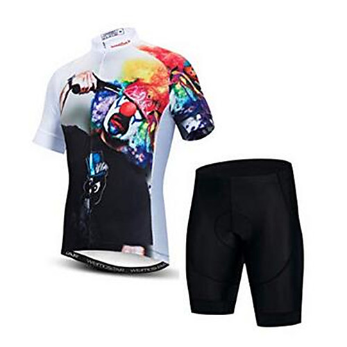 

21Grams Clown Men's Short Sleeve Cycling Jersey with Shorts - Black / White Bike Clothing Suit Breathable Quick Dry Anatomic Design Sports Elastane Terylene Mountain Bike MTB Road Bike Cycling