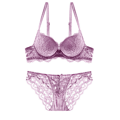 

Women's Push-up Underwire Bra 3/4 Cup Bra & Panty Set Sexy White Black Purple