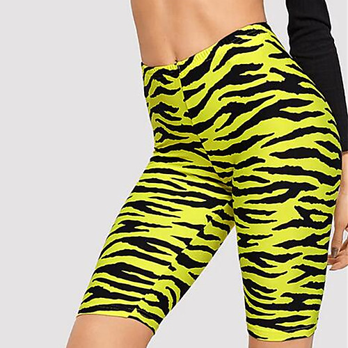 

21Grams Zebra Women's Cycling Shorts - Black / Yellow Bike Bottoms Breathable Quick Dry Moisture Wicking Sports Terylene Lycra Mountain Bike MTB Clothing Apparel / Stretchy / Race Fit / Italian Ink