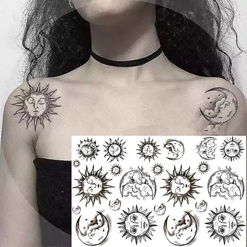 

1 pcs Diablo is the sun the moon shoulder lifelike tattoo paste magical girl collarbone waterproof realistic tattoo stickers