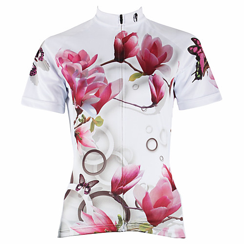 

ILPALADINO Women's Short Sleeve Cycling Jersey Polyester White Purple Red Floral Botanical Plus Size Bike Jersey Top Mountain Bike MTB Road Bike Cycling Breathable Quick Dry Ultraviolet Resistant