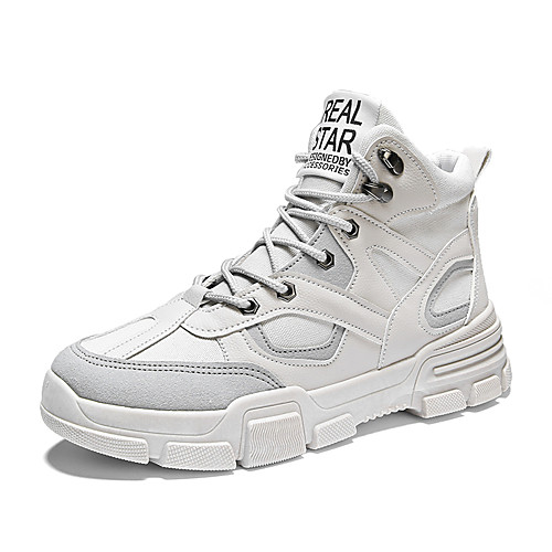 

Men's Spring / Fall Sporty / Casual Daily Outdoor Boots Walking Shoes Canvas Non-slipping Height-increasing Wear Proof Booties / Ankle Boots Black and White / Light Grey / Brown